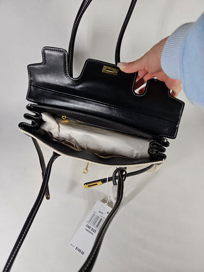 JW PEI Yara Twist-Lock Shoulder Bag – Black/Canvas