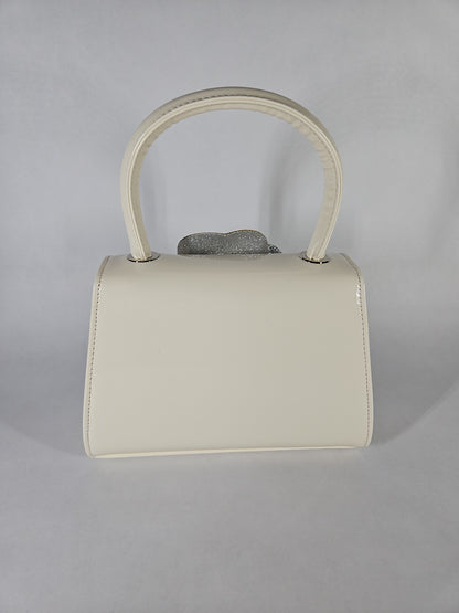Nina Crystal Flower Embellished Patent Satchel Bag – Ecru
