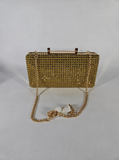 Nina Mini Crystal Encrusted Minaudiere Lift Lock Clutch – Gold Metal