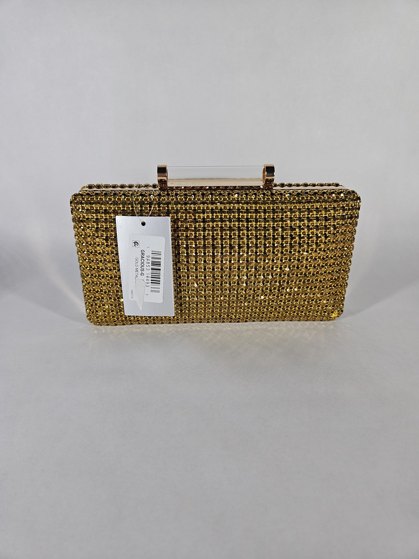 Nina Mini Crystal Encrusted Minaudiere Lift Lock Clutch – Gold Metal