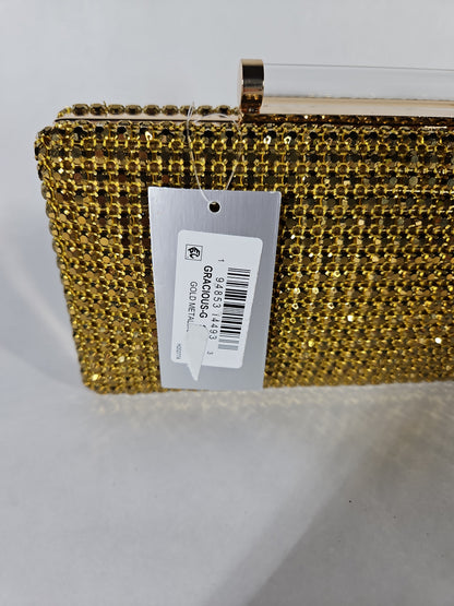 Nina Mini Crystal Encrusted Minaudiere Lift Lock Clutch – Gold Metal