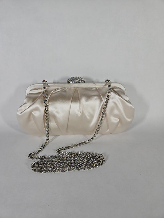 Nina Classic Satin Clutch – Ivory