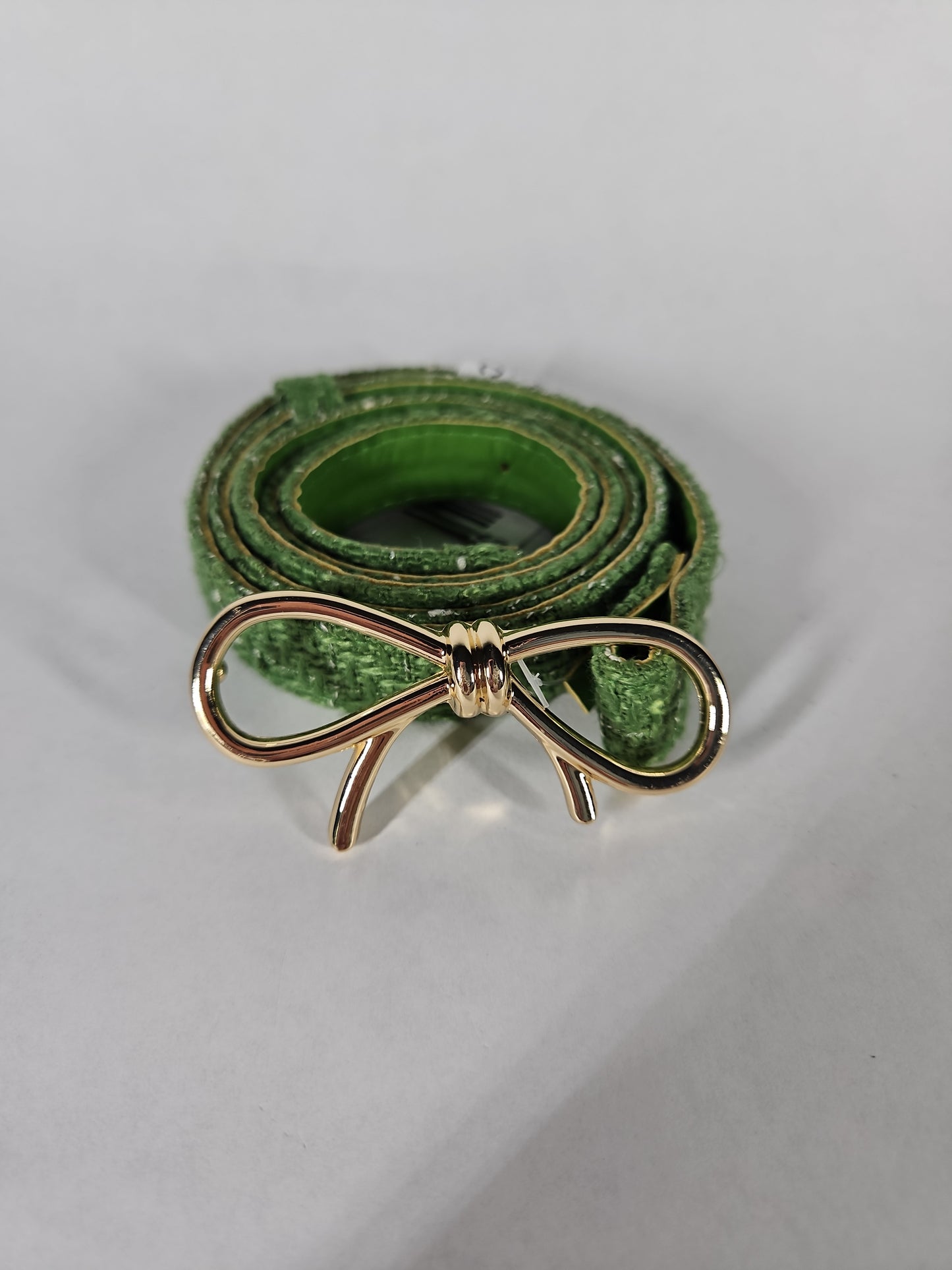 Green Tweed Skinny Bow Clasp Belt