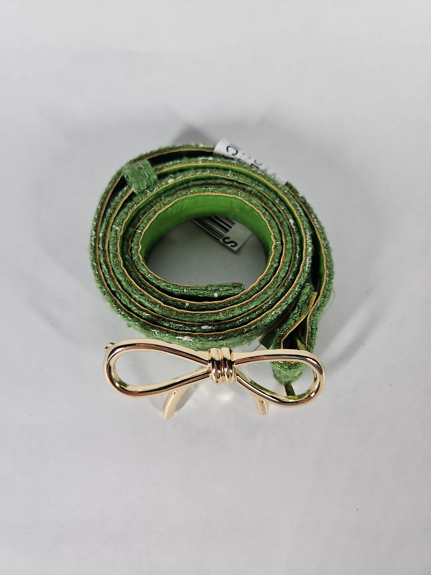 Green Tweed Skinny Bow Clasp Belt