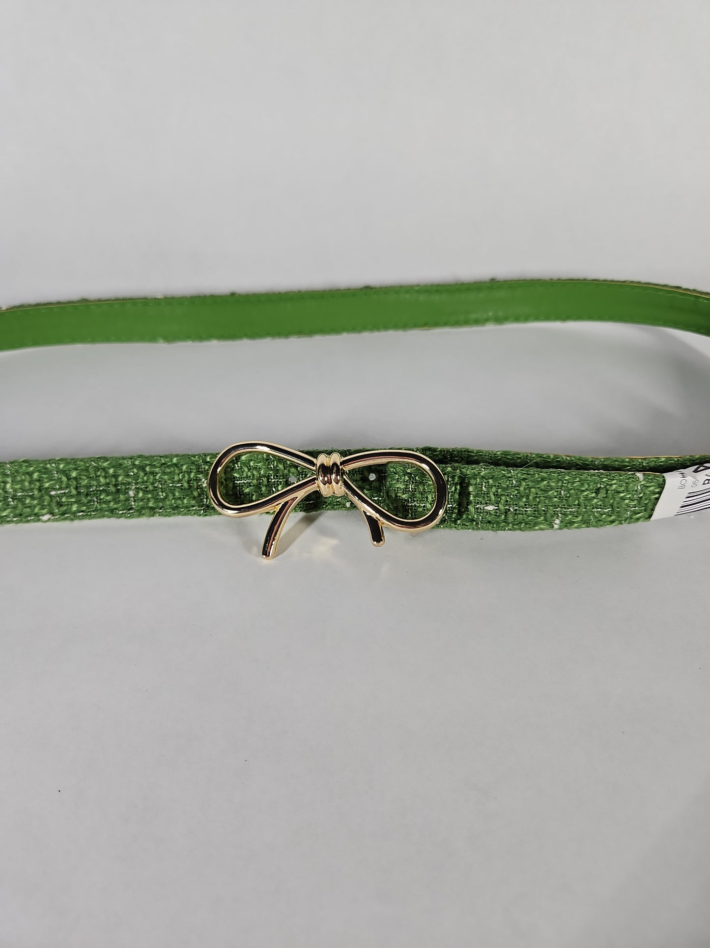 Green Tweed Skinny Bow Clasp Belt
