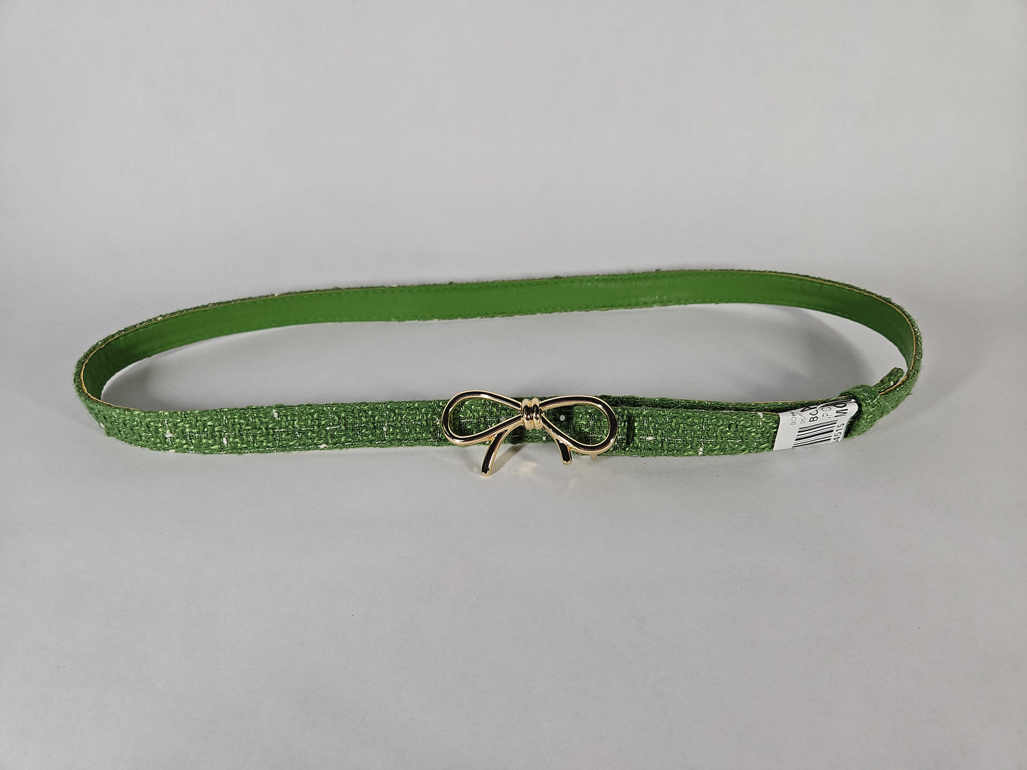 Green Tweed Skinny Bow Clasp Belt