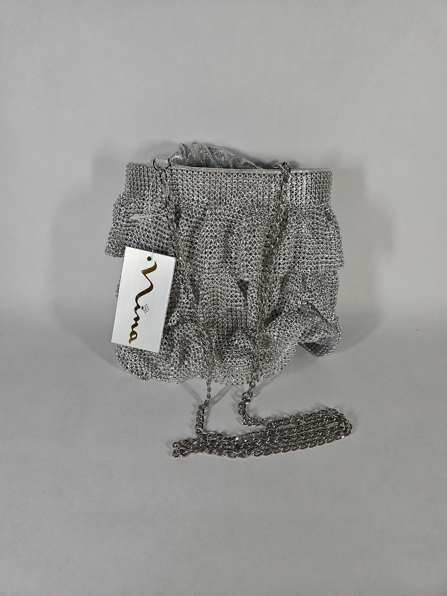 Nina 3 Tiered Crystal Mesh Pouch Bag – Silver