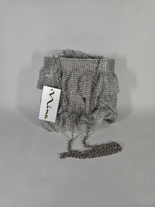 Nina 3 Tiered Crystal Mesh Pouch Bag – Silver