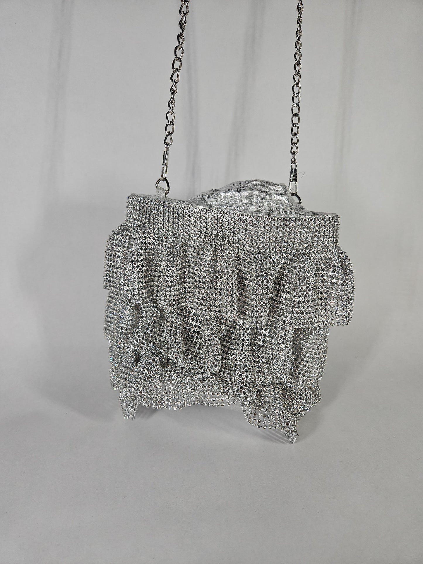 Nina 3 Tiered Crystal Mesh Pouch Bag – Silver