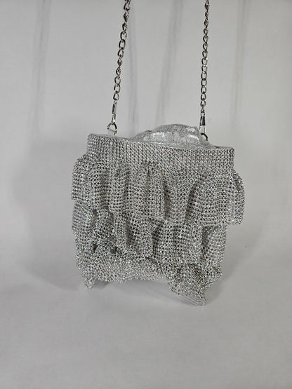 Nina 3 Tiered Crystal Mesh Pouch Bag – Silver