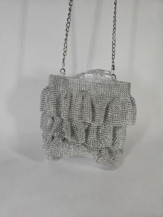 Nina 3 Tiered Crystal Mesh Pouch Bag – Silver