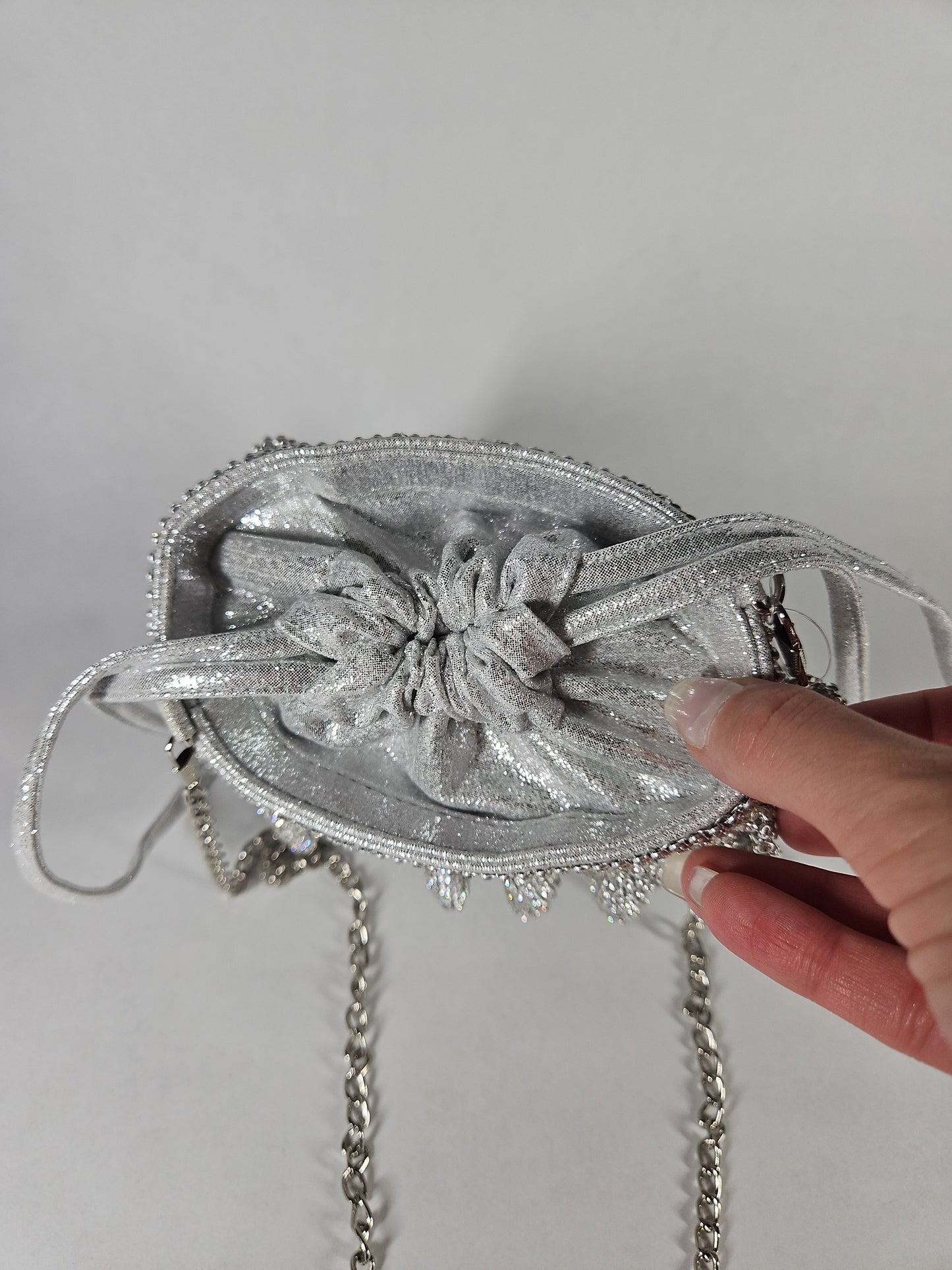 Nina 3 Tiered Crystal Mesh Pouch Bag – Silver