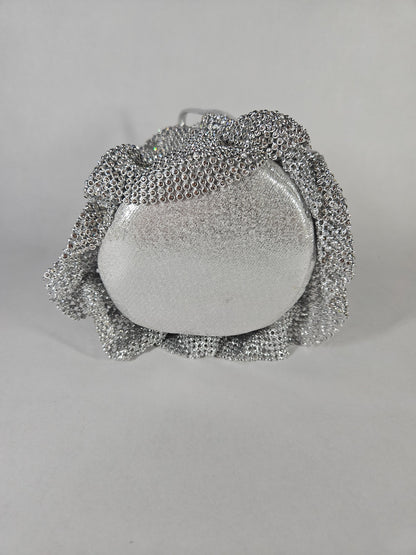 Nina 3 Tiered Crystal Mesh Pouch Bag – Silver