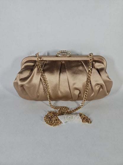 Nina Classic Lift Lock Satin Clutch – Honey