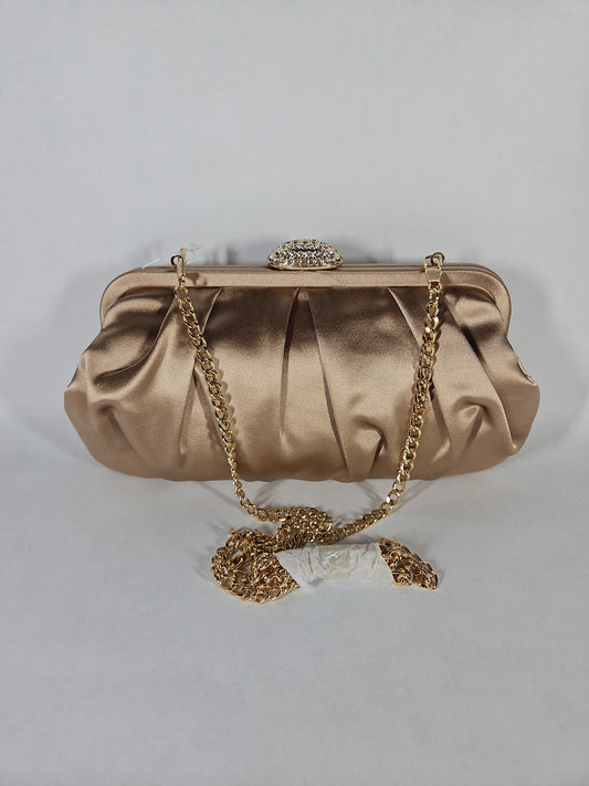 Nina Classic Lift Lock Satin Clutch – Honey