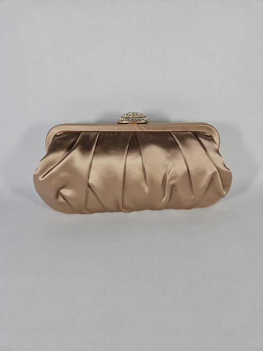 Nina Classic Lift Lock Satin Clutch – Honey