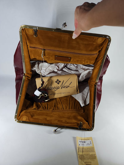 Patricia Nash Serafina Large Leather Kisslock Bag – Oxblood