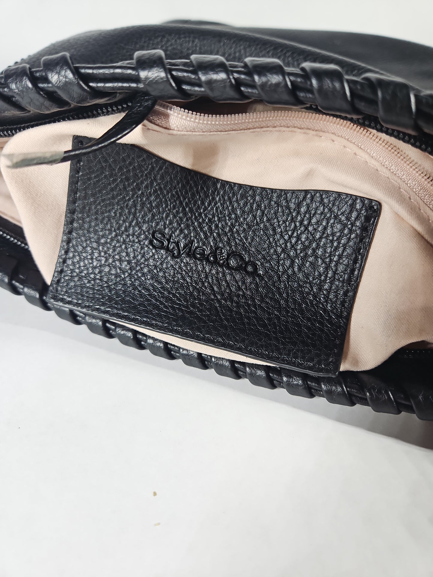 Style & Co Whipstitch East West Flap Small Crossbody Black Gold Hardware