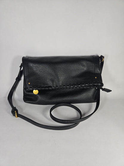 Style & Co Whipstitch East West Flap Small Crossbody Black Gold Hardware