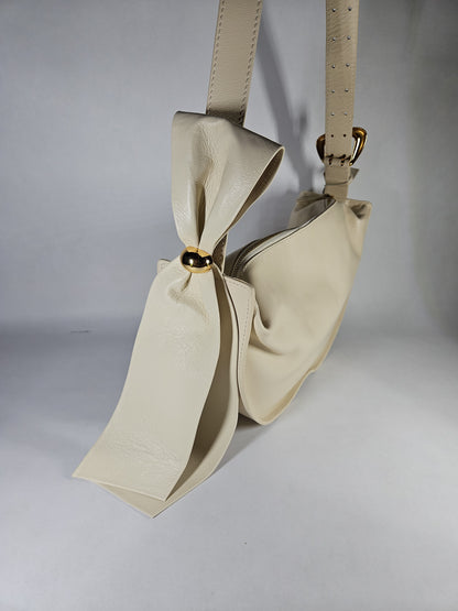 Arezzo Fleur Large Crossbody Bag Beige Cream Gold Bow Hardware NWT