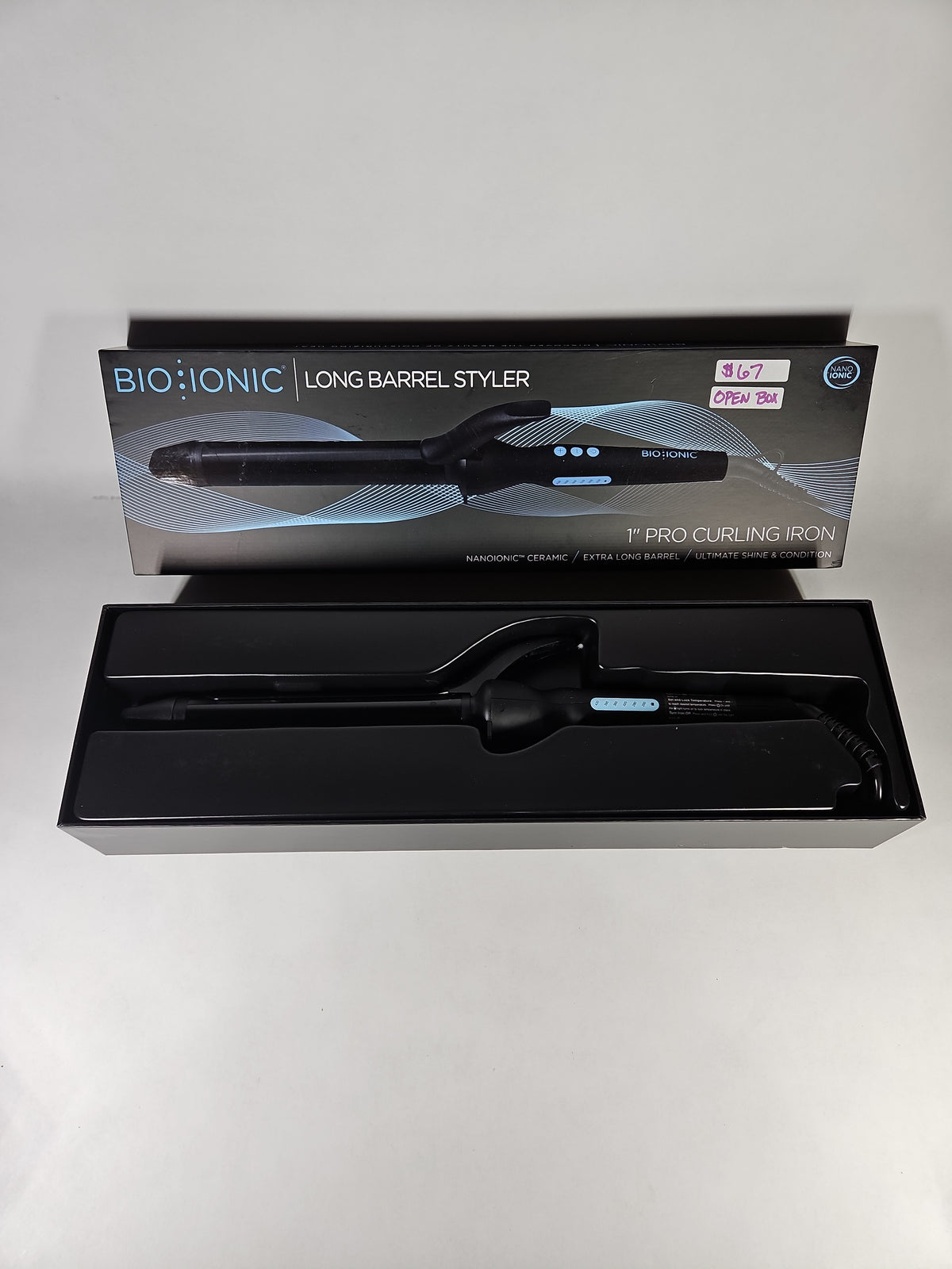 Bio Ionic Long Barrel Styler 1" Pro Curling Iron Black Open Box
