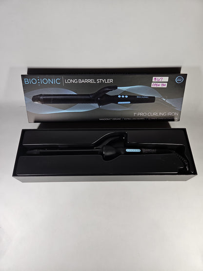 Bio Ionic Long Barrel Styler 1" Pro Curling Iron Black Open Box