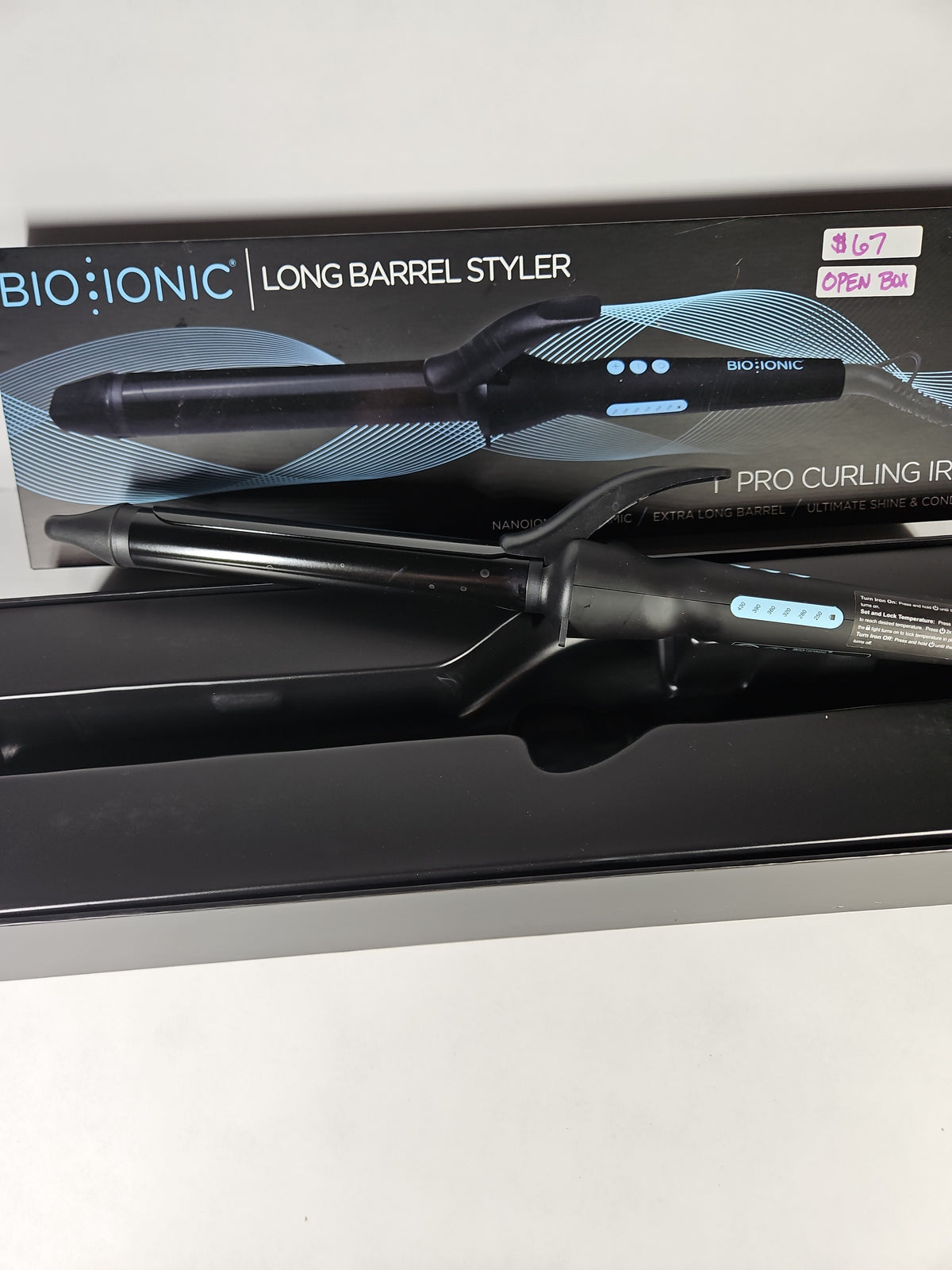 Bio Ionic Long Barrel Styler 1" Pro Curling Iron Black Open Box