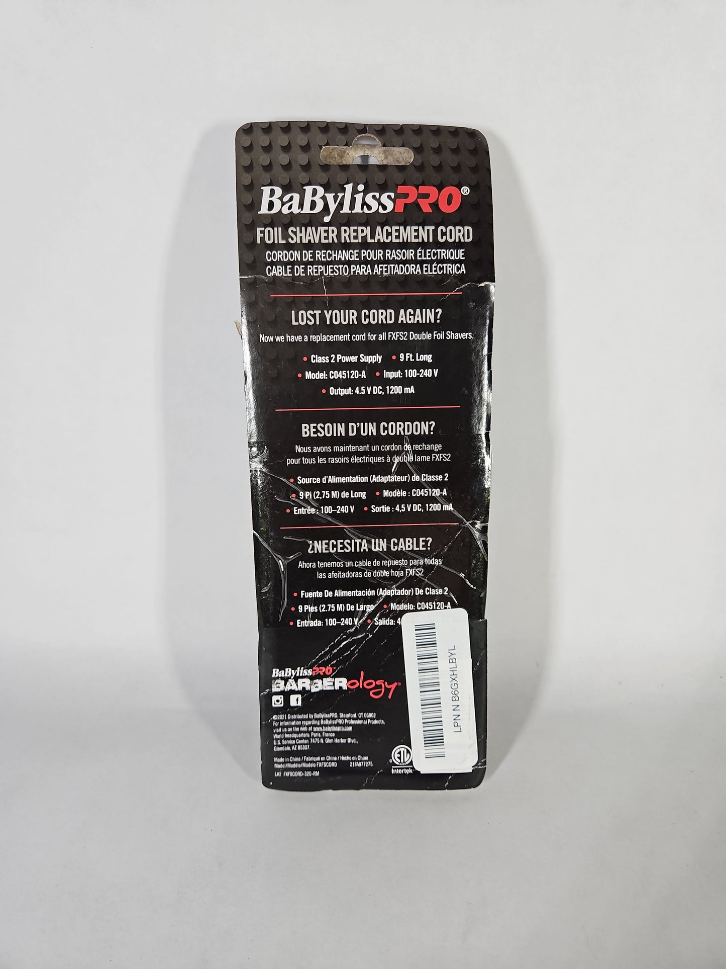 BaBylissPRO Foil Shaver Replacement Power Cord FXFSCORD Open Box