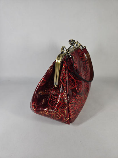 Patricia Nash Embossed Tabby Small Frame Crossbody Bag – Red Leaves