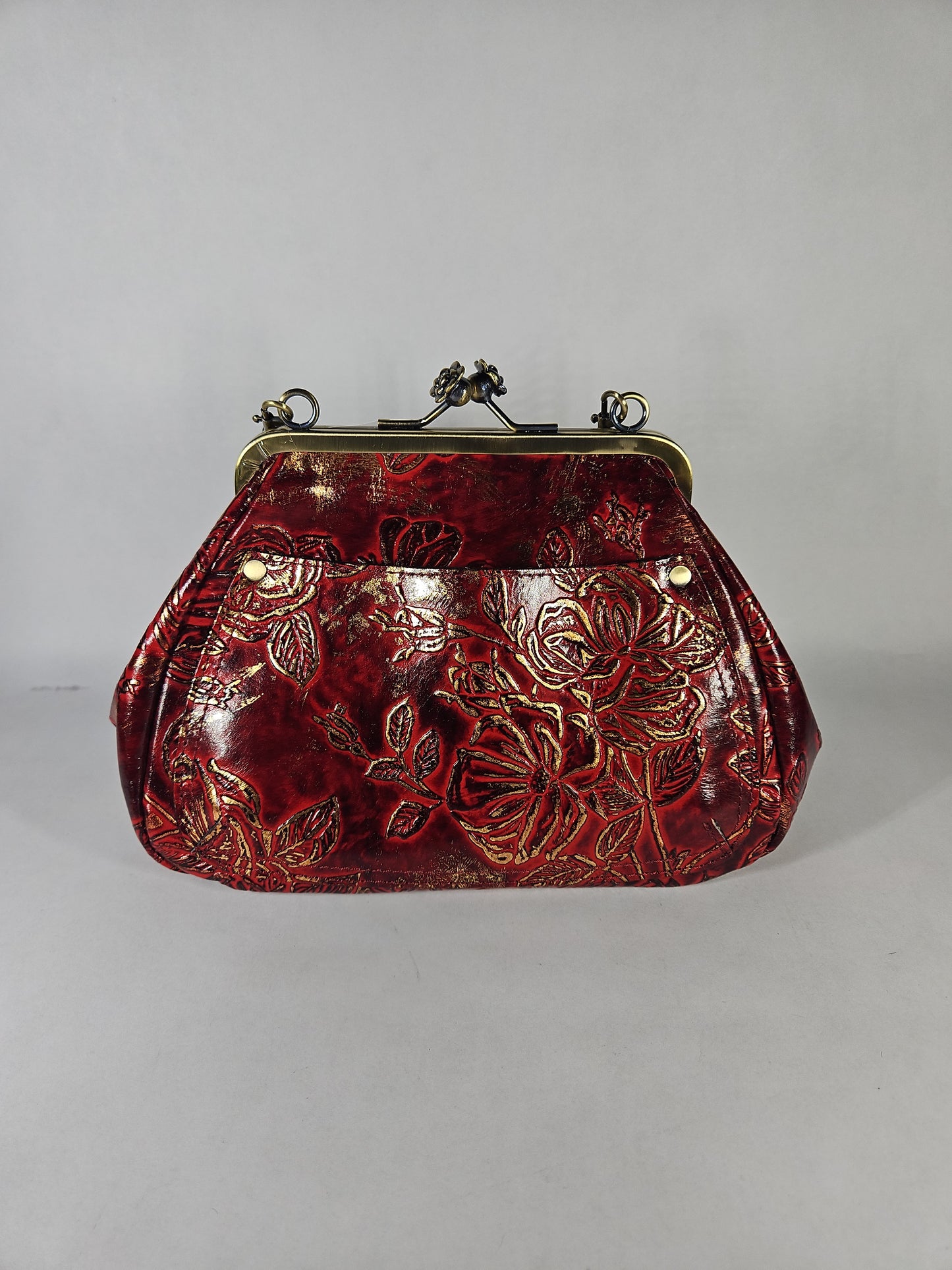 Patricia Nash Embossed Tabby Small Frame Crossbody Bag – Red Leaves