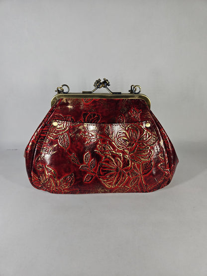 Patricia Nash Embossed Tabby Small Frame Crossbody Bag – Red Leaves