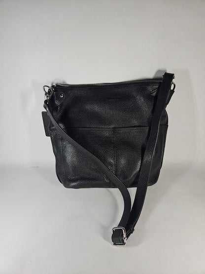 Mancini Pebbled Collection Susan Leather Crossbody Hobo Bag - Black