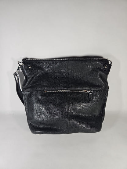 Mancini Pebbled Collection Susan Leather Crossbody Hobo Bag - Black