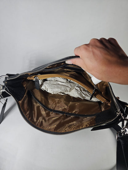 Mancini Pebbled Collection Susan Leather Crossbody Hobo Bag - Black