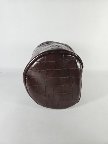 Trish McEvoy Cylindrical Cosmetic Vanity Case – Dark Brown Faux Croc