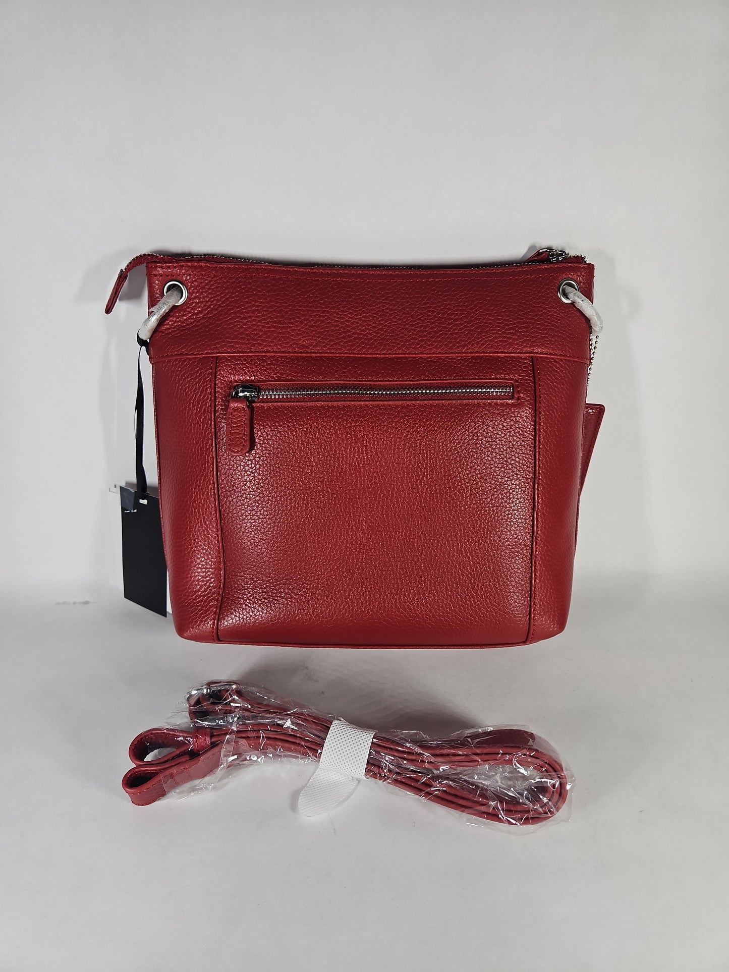 Mancini Pebbled Trish Crossbody Handbag with Organizer – Red