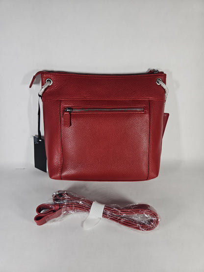 Mancini Pebbled Trish Crossbody Handbag with Organizer – Red