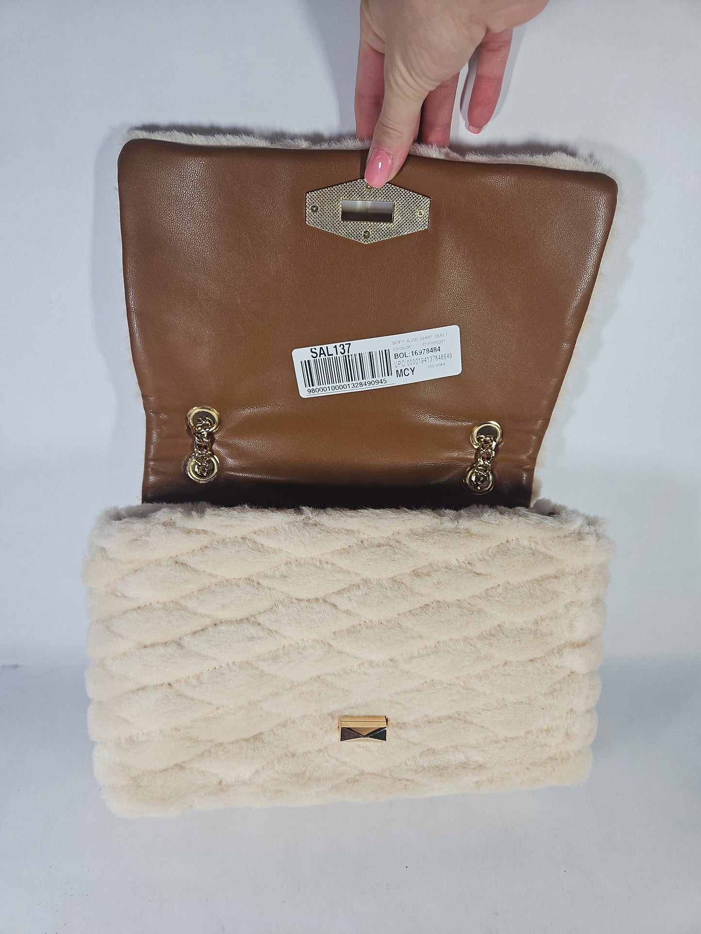 I.N.C. International Concepts Soft Ajae Quilted Faux Fur Handbag – Sherpa