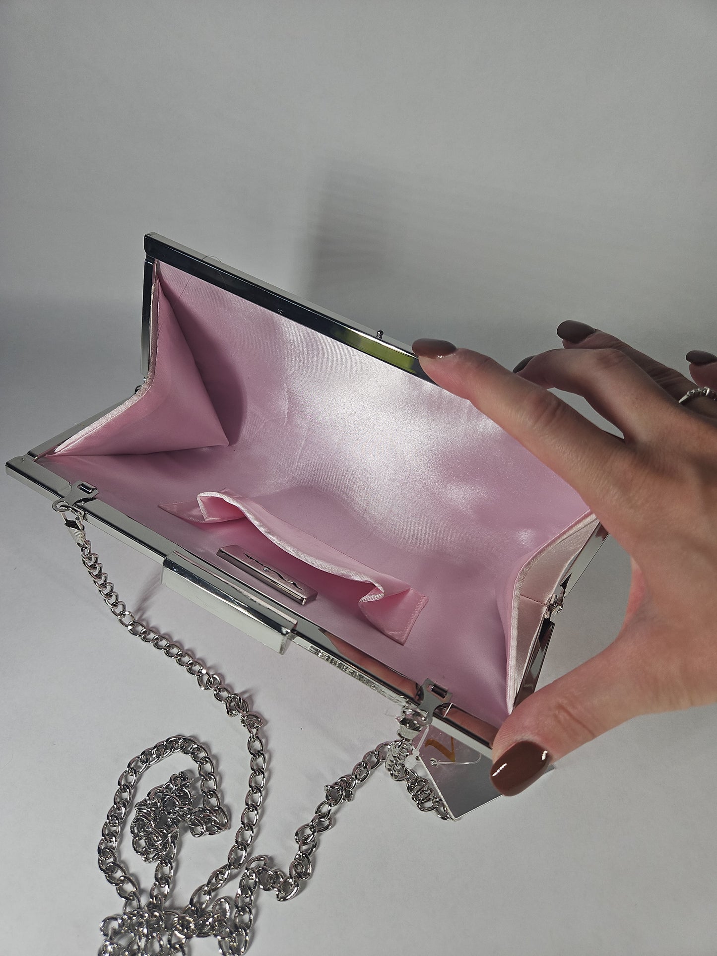 Nina Winslet Crystal Frame Clutch – Rose Mist