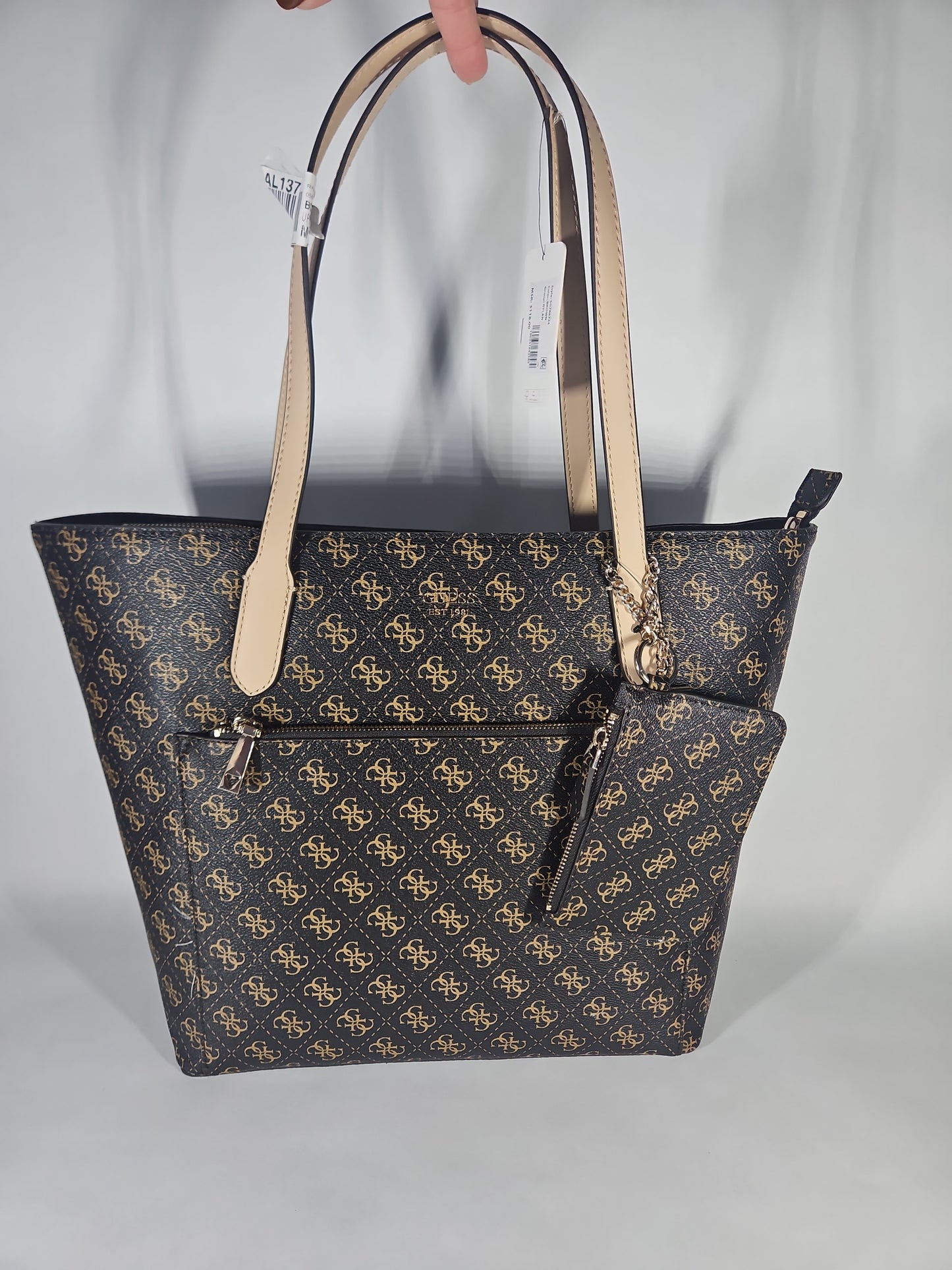 GUESS Rylan Monogram Top Zip Tote – Brown