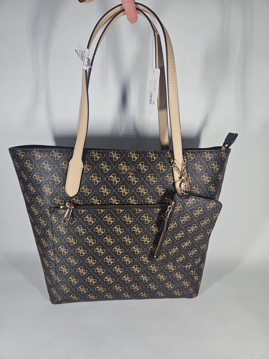GUESS Rylan Monogram Top Zip Tote – Brown