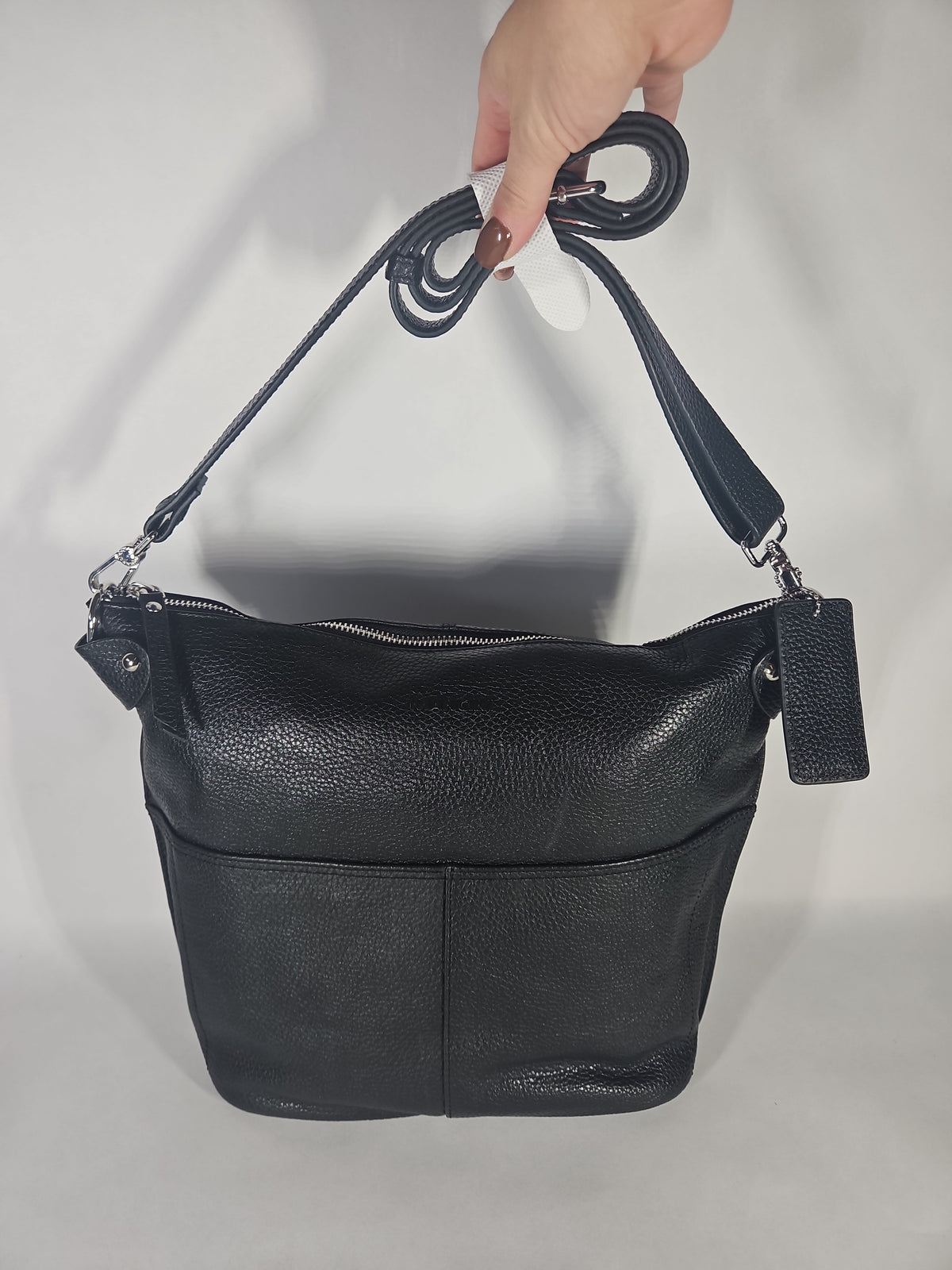 Mancini Pebbled Susan Leather Crossbody Hobo Bag – Black