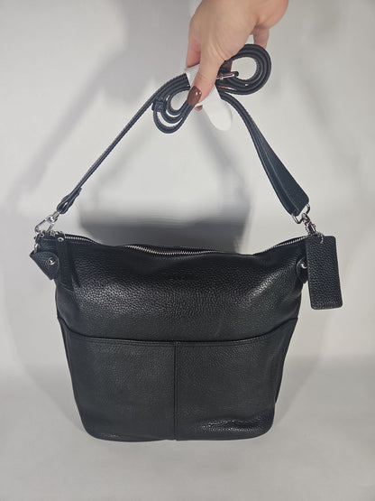 Mancini Pebbled Susan Leather Crossbody Hobo Bag – Black