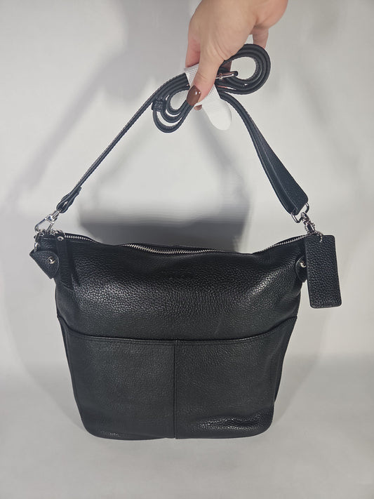 Mancini Pebbled Susan Leather Crossbody Hobo Bag – Black