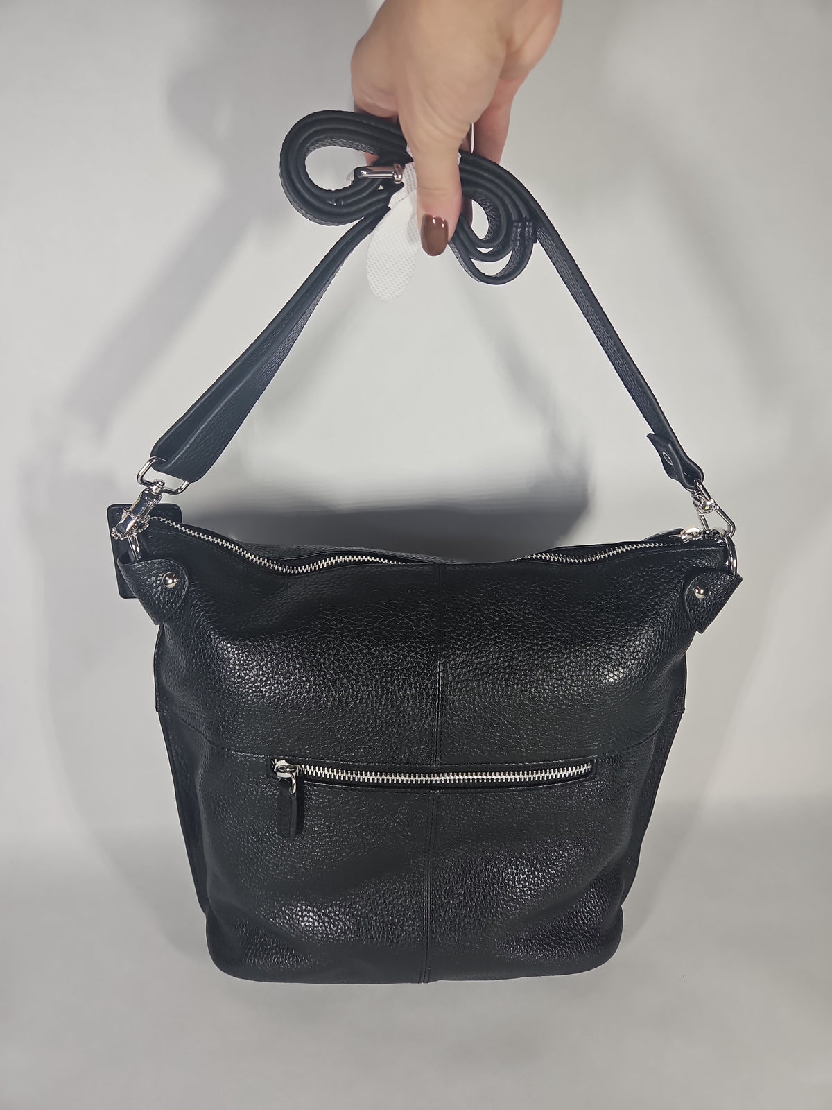 Mancini Pebbled Susan Leather Crossbody Hobo Bag – Black