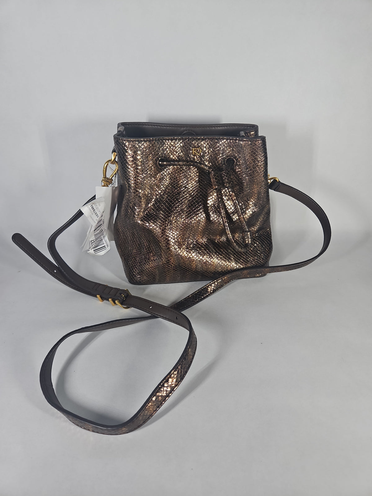 Donna Karan New York Lawrence Crossbody Bucket Handbag – Metallic Snake Gold