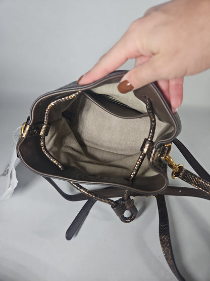 Donna Karan New York Lawrence Crossbody Bucket Handbag – Metallic Snake Gold