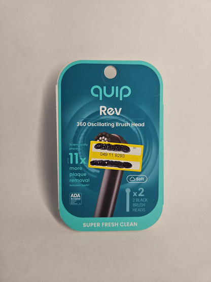 quip Rev Oscillating Brush Head Refill Black 2 Pack Replacement Toothbrush Heads