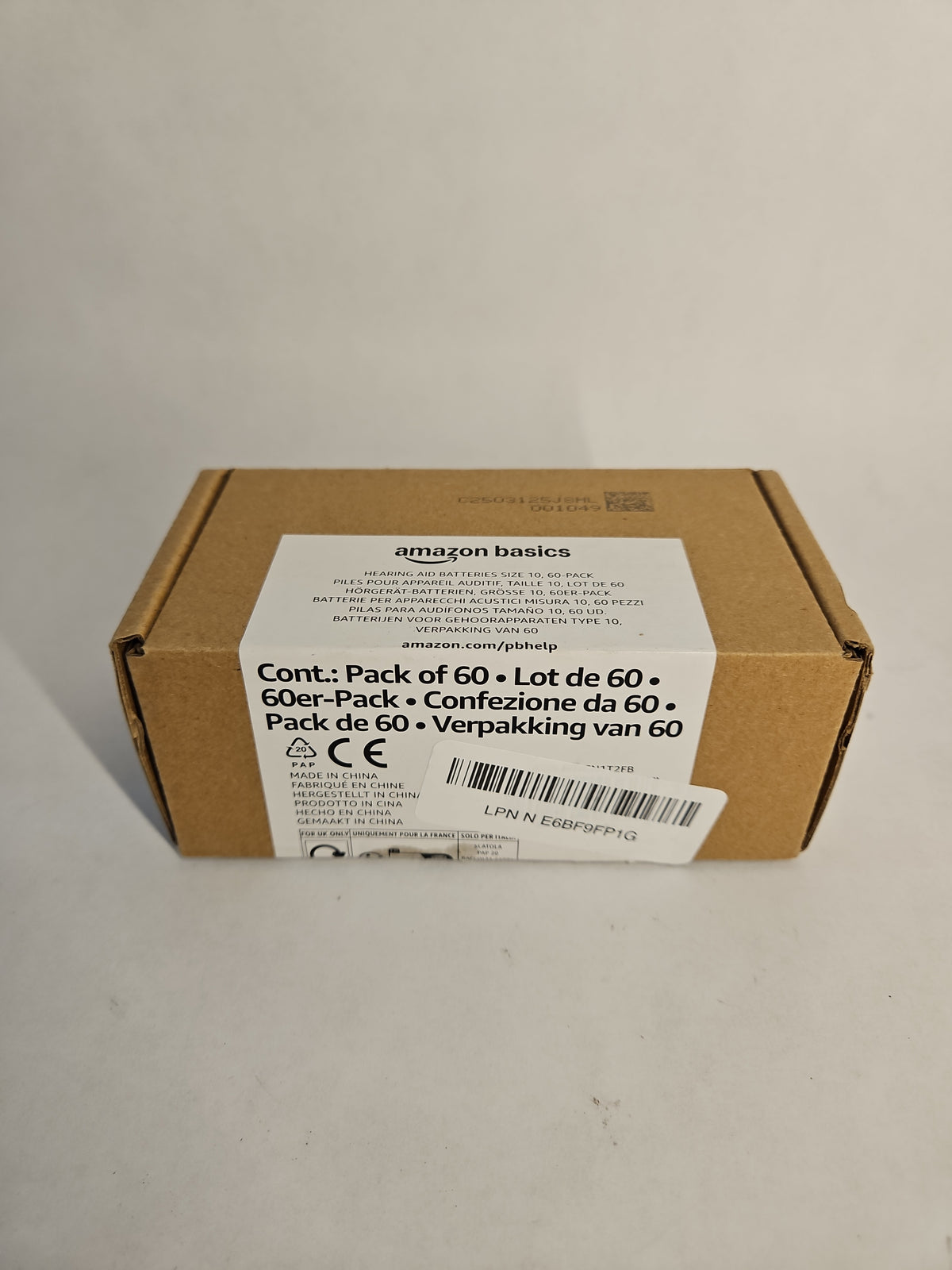 Amazon Basics 60-Pack Size 10 Hearing Aid Batteries Zinc-Air Yellow Tab