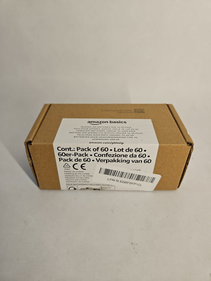 Amazon Basics 60-Pack Size 10 Hearing Aid Batteries Zinc-Air Yellow Tab